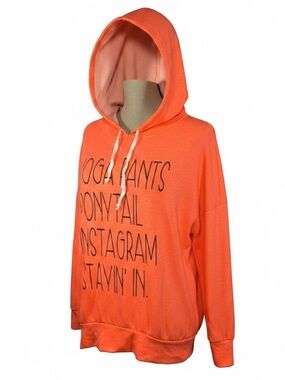Messy Buns Lazy Days Tangerine Graphic Long Sleeve Oversized Hoodie Women size S